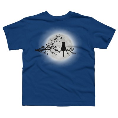 Boy's Design By Humans The Cat and The Moon By Maryedenoa T-Shirt