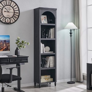 Arched Bookcase with 2 Adjustable Shelves, 76" Tall Bookshelves with Open Display Shelves for Living Room, Narrow Book Shelf, Dark Gray - 1 of 4