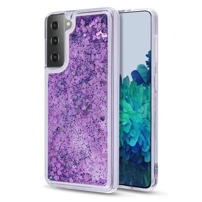 MyBat Quicksand Glitter Hybrid Protector Cover Case Compatible With Samsung Galaxy S21 - Hearts Purple