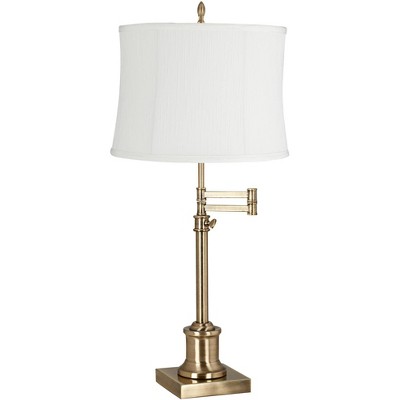 360 Lighting Westbury 36" Tall Skinny Large Traditional End Table Lamp Swing Arm Gold Antique Brass Finish Single Barr White Shade Living Room Bedroom
