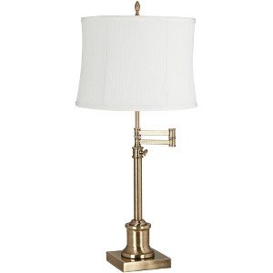 360 Lighting Westbury 36" Tall Skinny Large Traditional End Table Lamp Swing Arm Gold Antique Brass Finish Single Barr White Shade Living Room Bedroom - 1 of 4