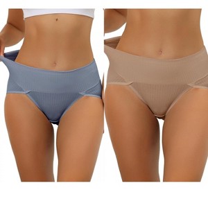Allegra K Women's Hi-Cut Ribbed High Waist Tummy Control Available in Plus Size Briefs 2 Packs - 1 of 4