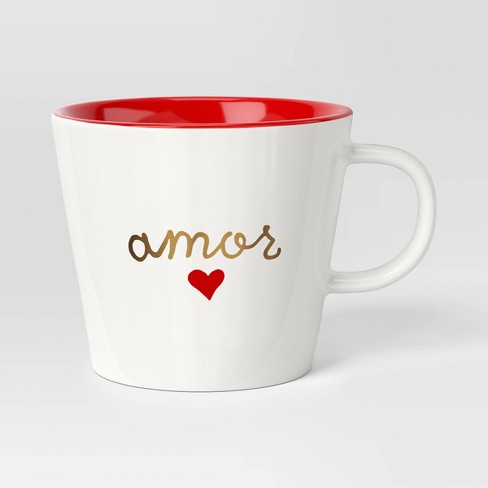 Happy Valentine's Day with White Hearts Ceramic Red 4 Mug Coffee Cup Gift
