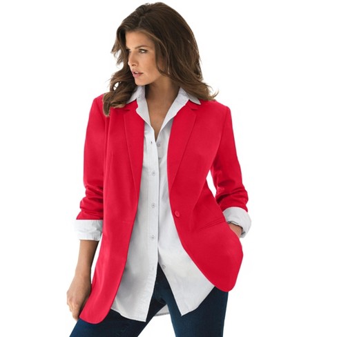 Roaman's Women's Plus Size Boyfriend Blazer - 44 W, Red : Target