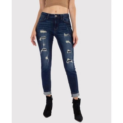 Women's MID RISE DISTRESSED ANKLE SKINNY JEAN - KanCan