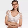 Womens Off Shoulder Retro Blouse Womens Lightweight Cotton Tops Victorian Short Sleeve Tops Lace Tie Front Blouse - 3 of 4