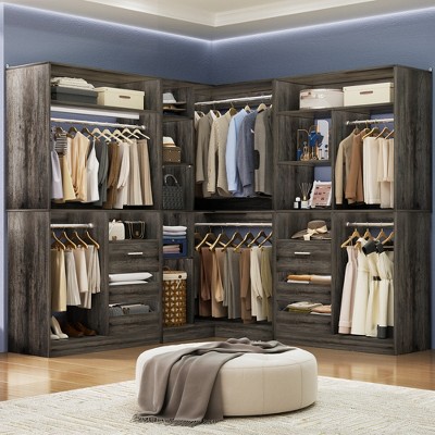 Aheaplus 72"-108" Closet System with Drawers and Hanging Rods, Freestanding Walk-in Closet Organizer System