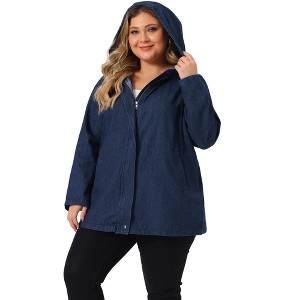 Agnes Orinda Women's Plus Size Layered Drawstring Hood Utility with Pockets Jean Jackets - 1 of 4