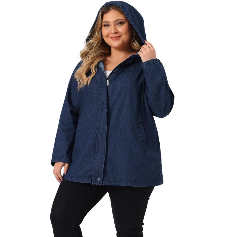 Agnes Orinda Women's Plus Size Layered Drawstring Hood Utility with Pockets Jean Jackets, 1 of 6