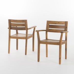 Christopher Knight Home Stamford Outdoor Acacia Wood Dining Chairs (Set of 2) - 1 of 4