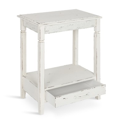 Cottage Charm White Wood Side Table with Storage, 29.91x19.35 in