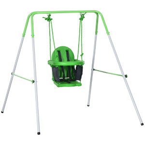 Outsunny Toddler Swing Set with Metal Stand, Safety Seat Belt, Baby Swing Set for Kids Aged 6-36 Months, Green - 1 of 4