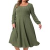 Women's Plus Size A Line Swing Square Neck Long Sleeve Casual Midi Knit Dresses with Pockets - Agnes Orinda - 2 of 4