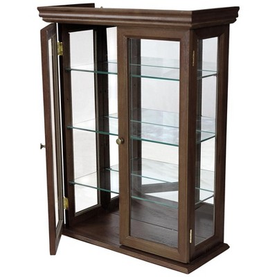 Tuscan-Style Solid Hardwood Wall Curio Cabinet with Glass Shelves