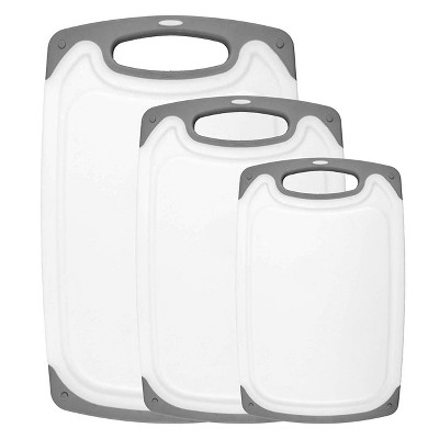 Comfy Grip White and Gray Plastic Cutting Board Set - Includes 3 Boards,  with Juice Groove, Handle - 1 count box