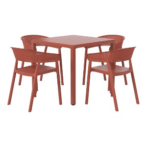 WestinTrends Playa 5-Piece Outdoor Metal Frame Square Dining Table Patio Set with Stackable Patio Dining Chairs - 1 of 4