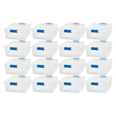 Homz Heavy Duty Modular Clear Plastic Stackable Storage Tote Containers  With Latching And Locking Lids, 15.5 Quart Capacity, 4 Pack : Target