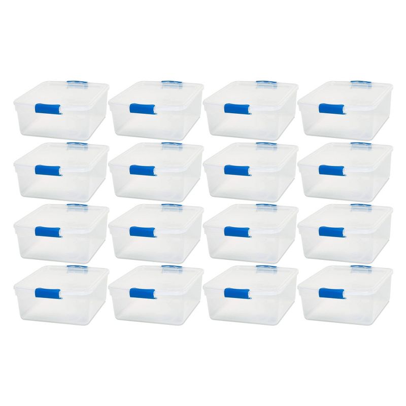Homz Heavy Duty Modular Clear Plastic Stackable Storage Tote Containers with Latching and Locking Lids, 15.5 Quart Capacity, 16 Pack, 1 of 7