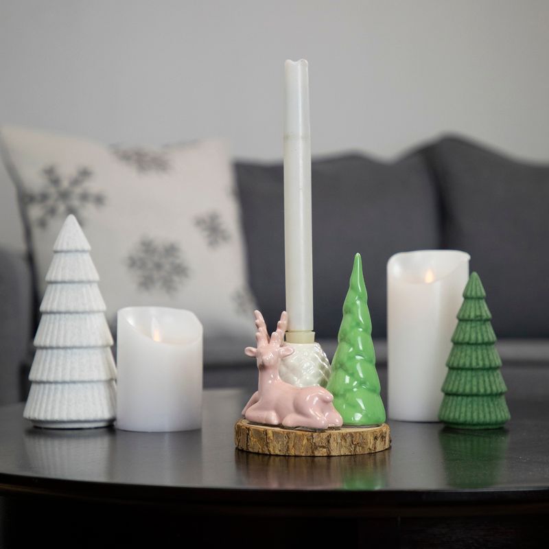Northlight 6" Pink Reindeer with Tree and Pine Cone Christmas Taper Candle Holder, 2 of 6