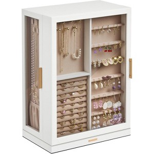 360° Rotating Jewelry Organizer with Glass Drawers - 7-Tier, White, Dustproof - 1 of 4