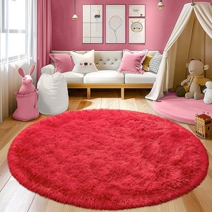 LOVEVOOK Round Fluffy Area Rug - Super Soft Circle Rugs for Kids Room - Shaggy Rugs for Nursery Fuzzy Carpet for Boys Girls Room - 1 of 4