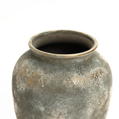 Rustic Gold and Brown Ceramic 13.6-Inch Tall Urn Vase