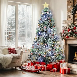 6.5FT Snow Flocked Christmas Tree Pre-Lit with 470 Multi-Color Lights, Artificial Xmas Tree with 720 Branch Tips & Foldable Stand,Holiday Decor - 1 of 4