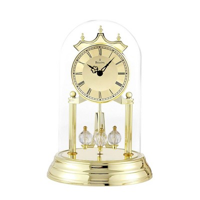 Bulova Clocks Tristan I Oval Dome Clock with Metal Base and Brass Finish, Gold