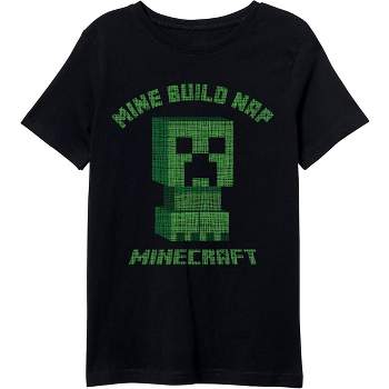 Minecraft Creeper Mine Build Nap Boy's Black T-shirt