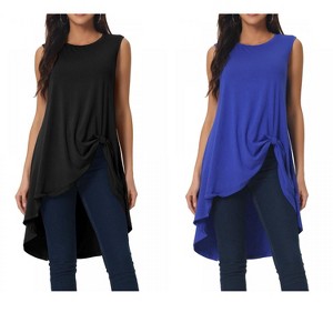 INSPIRE CHIC Women's High Low Hem Sleeveless Crew Neck Dressy Casual Shirts 2 Packs - 1 of 4