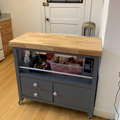 user image by Cgore, Anson Kitchen Cart Gray - ClickDecor: Portable Island with Storage &#38; Wheels, Hardwood Frame