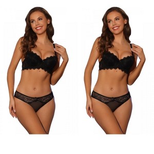 Allegra K Women's Underwire Breathable Lace Push Up 2 Pcs Bra and Underwear Sets 2 Packs - 1 of 4