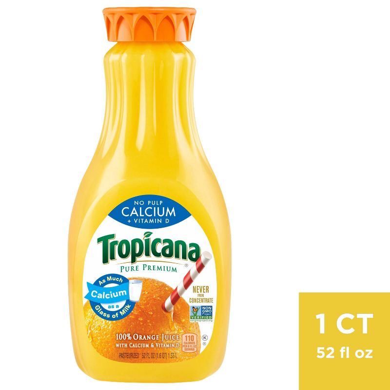 Tropicana Pure Premium Calcium + Vitamin D No Pulp Orange Juice - 52 fl oz, 1 of 4