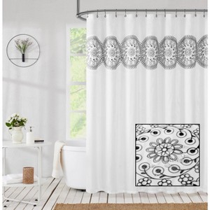 Aoibox White Embroidered Shower Curtain, Boho Farmhouse Floral Decorative Waterproof Rustic Style Water Resistant Bathroom Fabric for Spa Hotel - 1 of 4