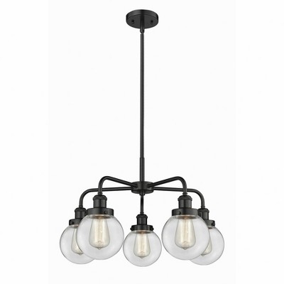 Beacon - 5 Light Stem Hung Chandelier In Art Deco Style-15.13 Inches Tall and 24 Inches Wide
