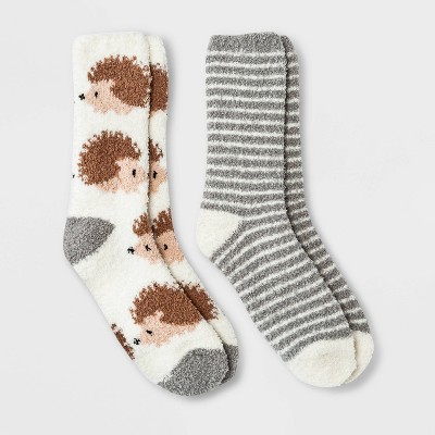 Women's Hedgehog 2pk Cozy Crew Socks - Ivory 4-10
