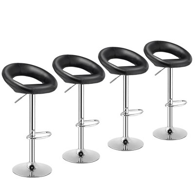 Tangkula Set of 4 PU Leather Bar Stools Adjustable Kitchen Counter Chairs Black
