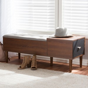 Merrick Mid Century Retro Modern 1 Drawer Light Gray, Brown - Baxton Studio - 1 of 4