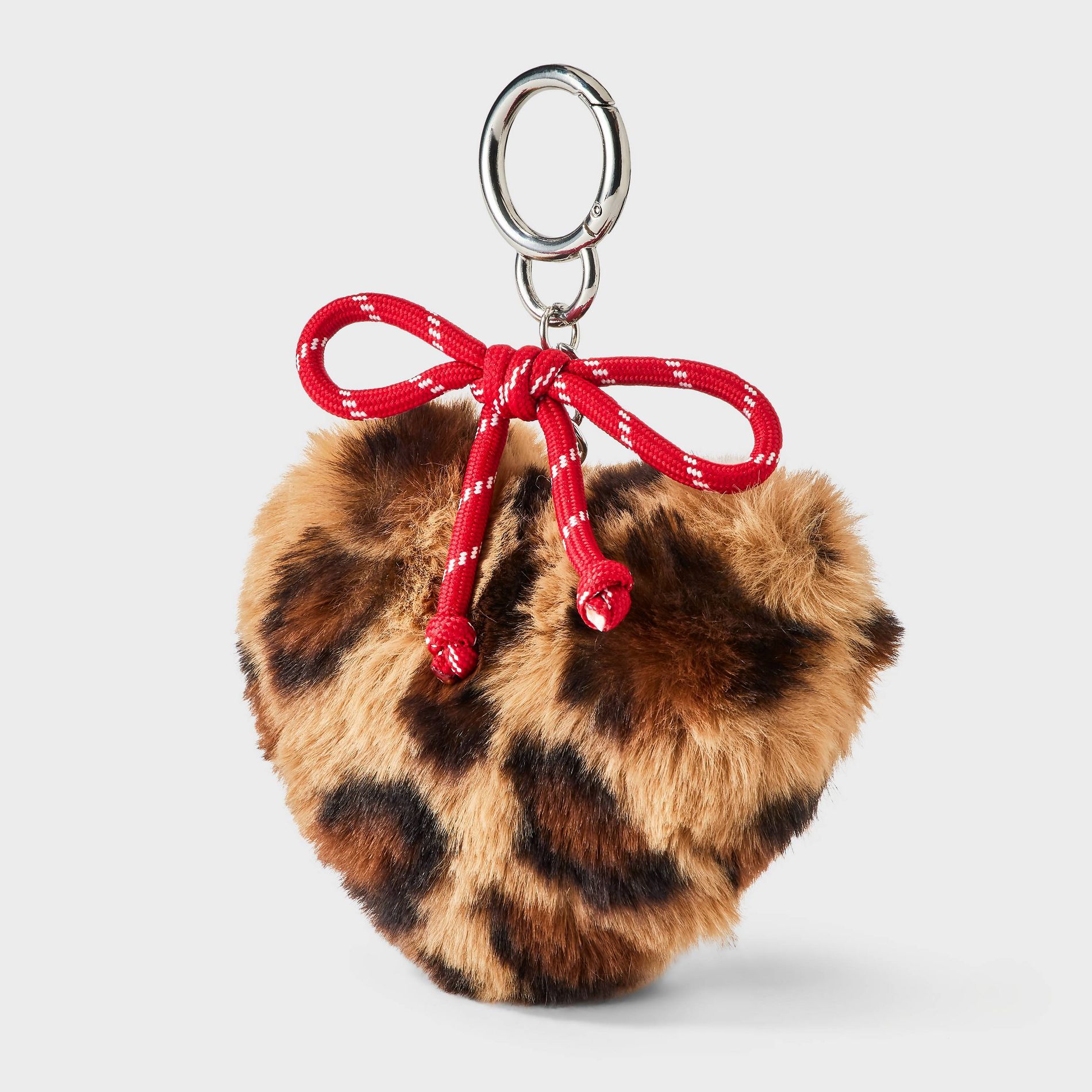 Faux Fur Leopard Print Heart & Cord Bow Bag Charm - Wild Fable™ Multi
