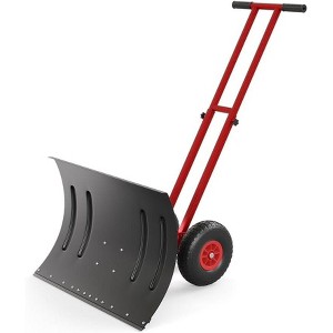 Heavy Duty Wheeled Snow Shovel, Adjustable Metal Snow Pusher with 5-Position Handle & Multi-Angle Carbon Steel Blade, for Pavement, Yard - 1 of 4