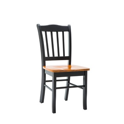 Set of 2 Black and Oak High Slat Back Dining Chairs