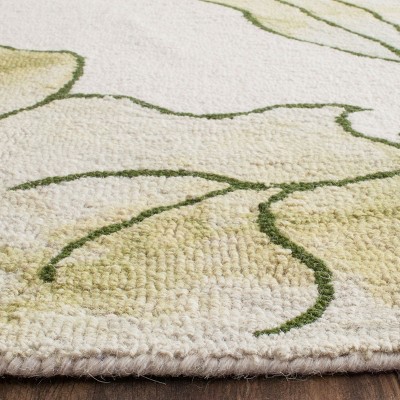 Ivory and Light Green Hand-Tufted Wool Area Rug