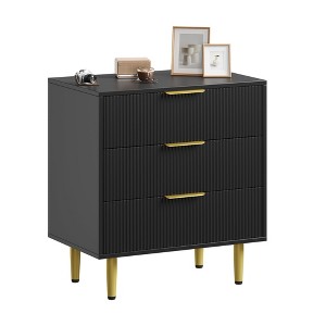 Fluted Wood Dresser - Metal Handle & Feet, Natural Finish Chest of Drawers for Bedroom/Living Room/Hallway - 1 of 4