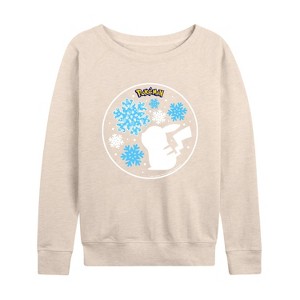 Women's - Pokémon - Holiday Designs Lightweight French Terry Wide Neck Long Sleeve Graphic Shirt - 1 of 4