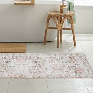 Non-Slip Machine Washable 2x3 Vintage Print Area Rug, Distressed Low Pile Entryway Doormat for Kitchen Bathroom Bedroom, Taupe - 1 of 4