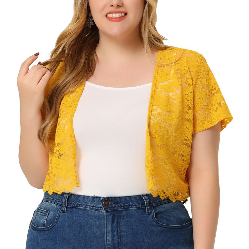 Agnes Orinda Women's Plus Size Lace Allover Spring Off Lightweight Short Sleeve Crop Shrugs, 1 of 7