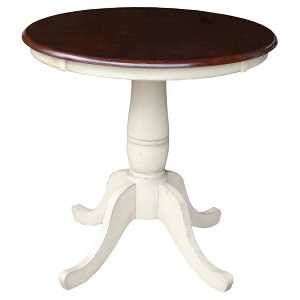 International Concepts 30" Round Top Pedestal Dining Table Antiqued Almond/Espresso: Mid-Century Style, Seats 4 - 1 of 3