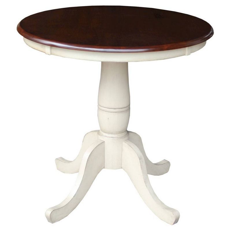 30&#34; Round Top Pedestal Dining Table Antiqued Almond/Espresso &#8211; International Concepts, 1 of 6