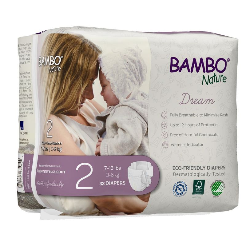 Bambo Nature Dream Disposable Diapers, Eco-Friendly, Size 2, 32 Count, 3 Packs, 96 Total, 3 of 6