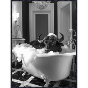 Amanti Art Curious Buffalo In the Tub by Niky Rahner Framed Canvas Wall Art - 1 of 4